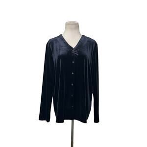 Jennifer Moore black velour long sleeves buttoned blouse size Large
